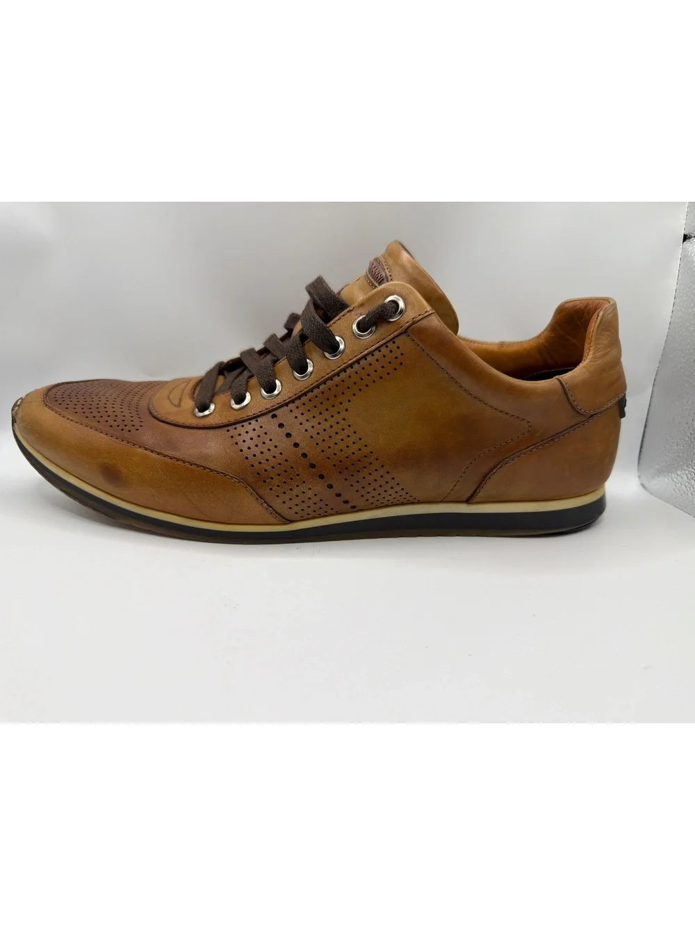 Magnanni Men's Brown Leather Casual Sneakers Size 9.5